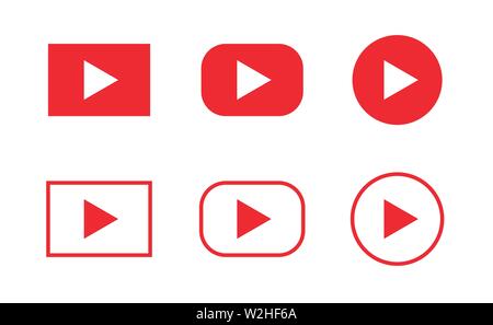 Red Play icon set. Multimedia buttons, Vector Stock Vector