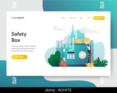 Landing page template of Safety Box Illustration Concept. Modern flat design concept of web page design for website and mobile website.Vector illustra Stock Vector