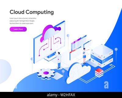 Cloud Computing Isometric Illustration Concept. Modern flat design concept of web page design for website and mobile website.Vector illustration EPS 1 Stock Vector