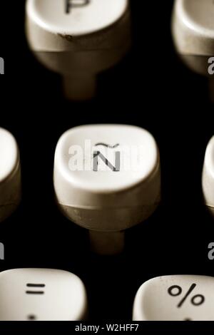 Spanish letter of the keyboard of an old typewriter. Stock Photo