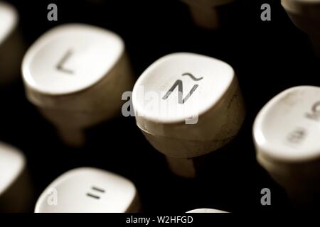 Spanish letter of the keyboard of an old typewriter. Stock Photo