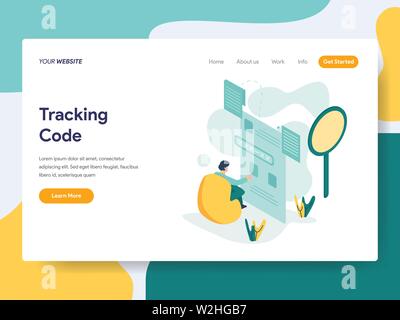 Landing page template of Tracking Code Illustration Concept. Modern flat design concept of web page design for website and mobile website.Vector illus Stock Vector