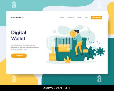 Landing page template of Digital Wallet Illustration Concept. Modern flat design concept of web page design for website and mobile website.Vector illu Stock Vector