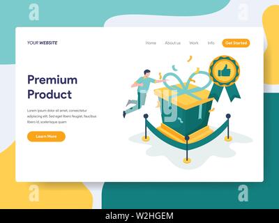 Landing page template of Premium Product Illustration Concept. Modern flat design concept of web page design for website and mobile website.Vector ill Stock Vector