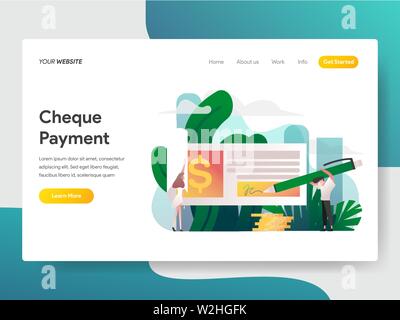 Landing page template of Cheque Payment Illustration Concept. Modern flat design concept of web page design for website and mobile website.Vector illu Stock Vector