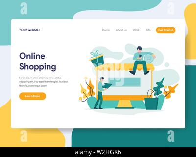 Landing page template of Online Shopping Illustration Concept. Modern flat design concept of web page design for website and mobile website.Vector ill Stock Vector