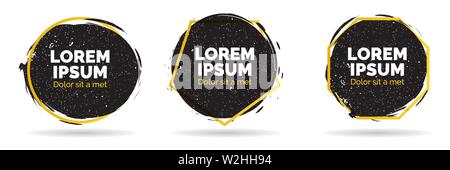 Grunge banner set. Brush black paint ink stroke with outline frame. Vector illustration Stock Vector