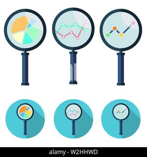 Analytic vector icons - magnifying glass set symbol. Stock Vector