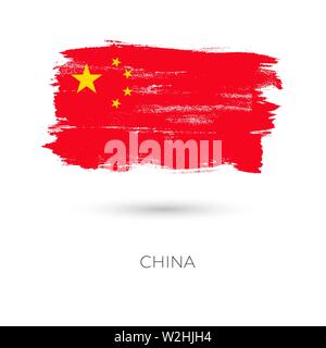 China colorful brush strokes painted national country flag icon. Painted texture. Stock Vector