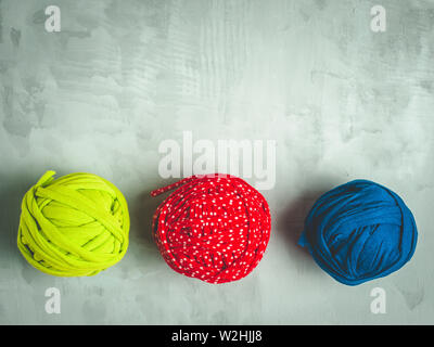 Colorful t-shirt yarn. Zero waste concept. Reuse t-shirt Stock Photo