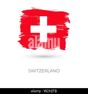 Switzerland colorful brush strokes painted national country flag icon. Painted texture. Stock Vector