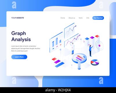 Landing page template of Graph Analysis Isometric Illustration Concept. Isometric flat design concept of web page design for website and mobile websit Stock Vector