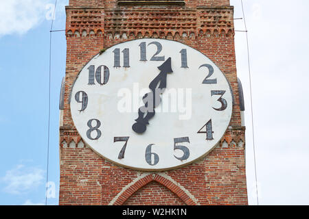 MONDOVI, ITALY - AUGUST 18, 2016: Belvedere ancient clock tower in a summer day in Mondovi, Italy. Stock Photo