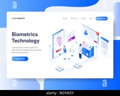 Landing page template of Biometrics Technology Isometric Illustration Concept. Isometric flat design concept of web page design for website and mobile Stock Vector