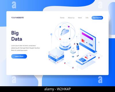 Landing page template of Big Data Isometric Illustration Concept. Isometric flat design concept of web page design for website and mobile website.Vect Stock Vector
