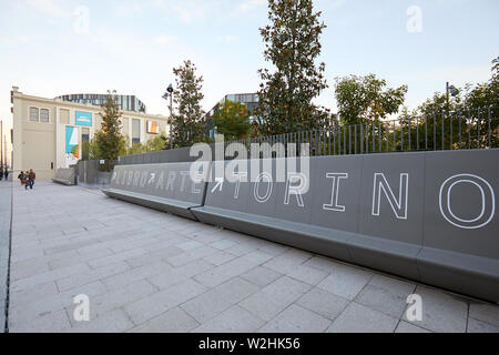 TURIN, ITALY - NOVEMBER 2, 2018: Flat Art book fair sign and entrance at Nuvola Lavazza building in Turin, Italy. Stock Photo