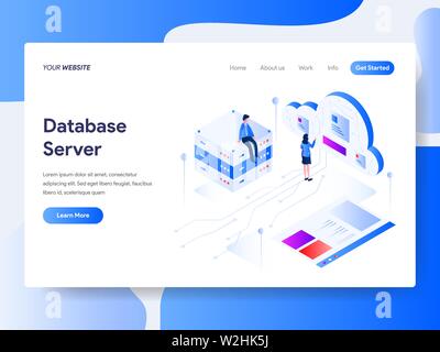 Landing page template of Database Server Isometric Illustration Concept. Isometric flat design concept of web page design for website and mobile websi Stock Vector