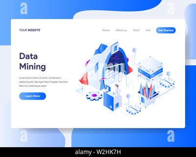 Landing page template of Data Mining Isometric Illustration Concept. Isometric flat design concept of web page design for website and mobile website Stock Vector