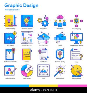 Graphic Design Icon Set. Line and Flat Color style. Vector EPS 10 Stock Vector