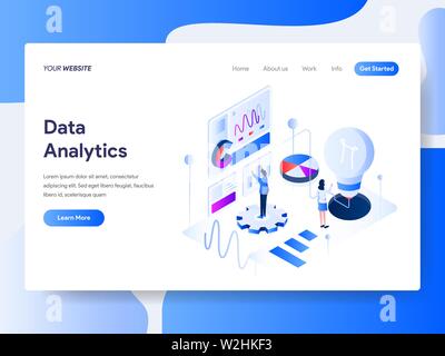 Landing page template of Data Analysis Isometric Illustration Concept. Isometric flat design concept of web page design for website and mobile website Stock Vector