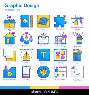 Graphic Design Icon Set. Line and Flat Color style. Vector EPS 10 Stock Vector