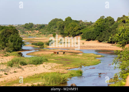 South Africa: the Groot Letaba River viewed from the Mbaula Lodge by the Kruger National Park Stock Photo