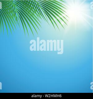 sunny summer day background with palm leaf vector illustration EPS10 Stock Vector