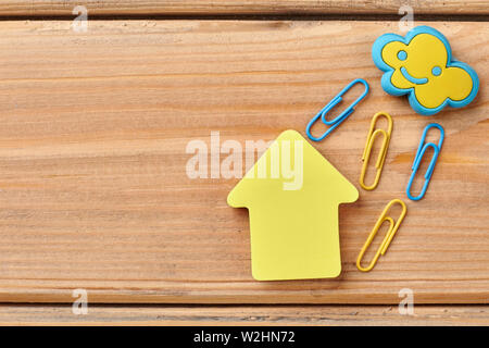 Stationery accessories on wooden background. Stock Photo