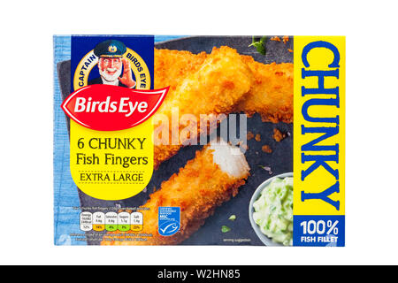 Box of Captain Birds Eye 6 Chunky Fish Fingers extra large  - 100% fish fillet Stock Photo