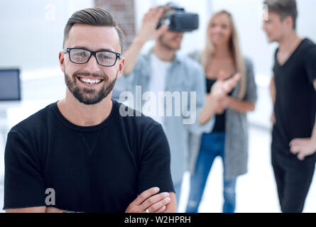 male software programmer testing a new app Stock Photo