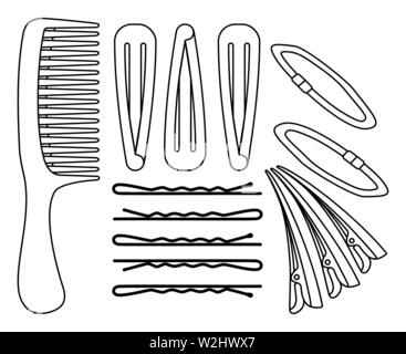Line art black and white hair styling set Stock Vector