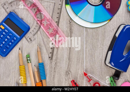 Assortment of various school items. Stock Photo