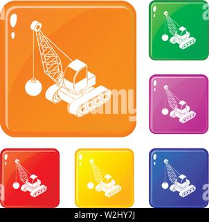 Demolish truck icons set vector color Stock Vector