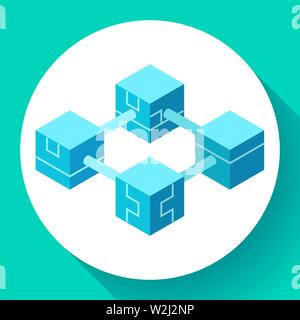 Blockchain technology icon, digital currency servers network for bitcoin mining, cryptocurrency concept, vector illustration. Stock Vector