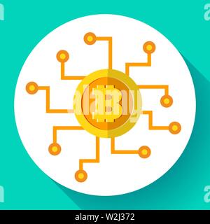 Bitcoin icon, digital currency symbol, cryptocurrency icon flat, mining, banking technology, vector illustration Stock Vector
