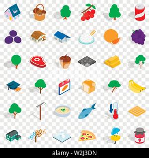 Autumn icons set, isometric style Stock Vector