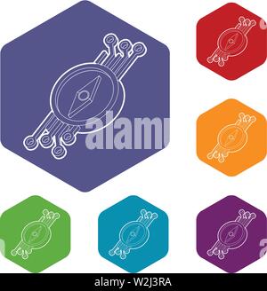 Compass icons vector hexahedron Stock Vector