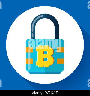 Lock with bitcoin symbol icon, cryptocurrency cyber security concept, private information, vector illustration. Stock Vector