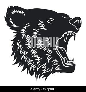 Bear head. Black white vector illustration for print on t-shirt and other uses Stock Vector