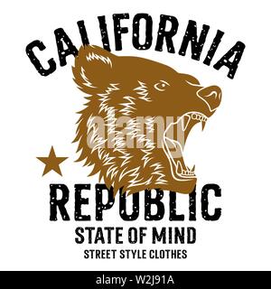 Bear head. California Republic t-shirt design. Trendy Graphic Tee Stock Vector