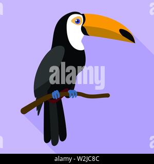 Toucan on tree branch icon. Flat illustration of toucan on tree branch vector icon for web design Stock Vector