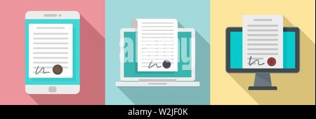 Digital contract icons set. Flat set of digital contract vector icons for web design Stock Vector