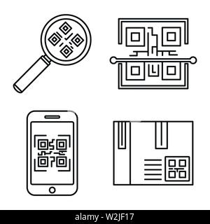 QR code element icons set. Outline set of QR code element vector icons for web design isolated on white background Stock Vector