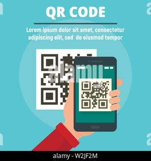 QR code scan concept banner. Flat illustration of QR code scan vector concept banner for web design Stock Vector