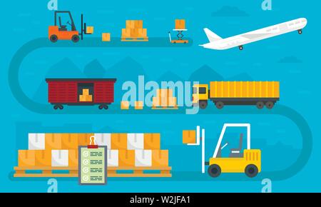 World goods export concept banner. Flat illustration of world goods export vector concept banner for web design Stock Vector