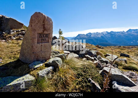 Stele of the Austro-Hungarian army at the Lusia Alps, Fiemme Valley, Trento province, Trentino Alto-Adige, Italy, Europe. Stock Photo