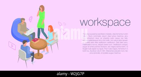 Workspace concept banner, isometric style Stock Vector