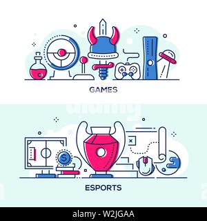 Games and esports - modern line design style illustrations Stock Vector