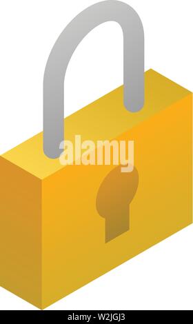 Gold padlock icon, isometric style Stock Vector