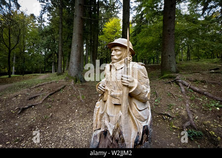 The sculpture of a Poilu (French soldier) in the woods where the village of Fleury devant Douaumont stood. Verdun, France. Stock Photo